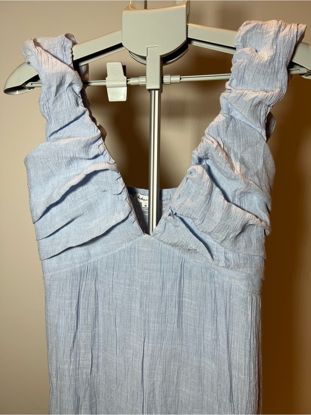 Hunter & Brown Light Blue Linen Maxi Dress with Ruffle Straps Women’s Medium - Picture 3 of 10